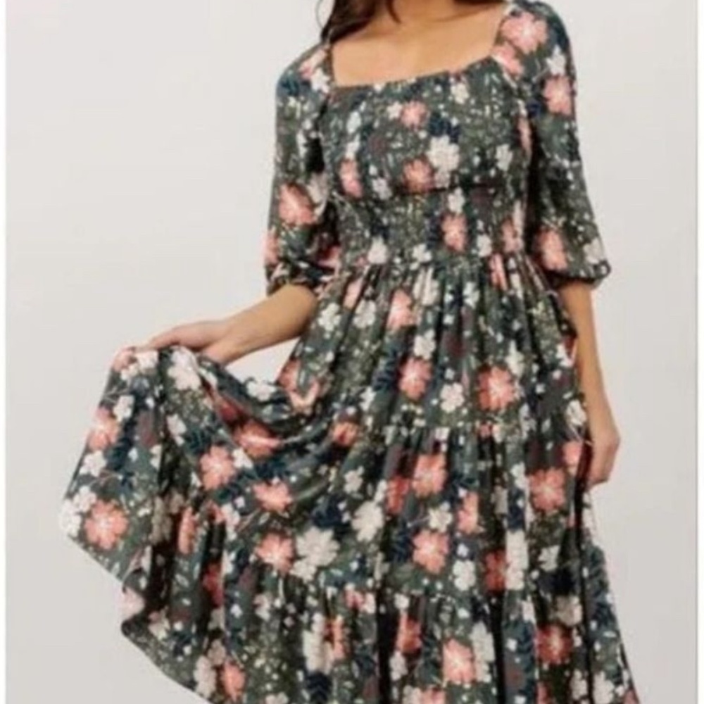 BALTIC BORN Cape Verde Floral Marta Smocked Midi Dress